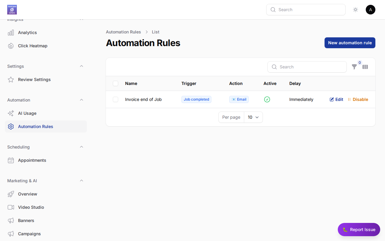 Automation rules configuration