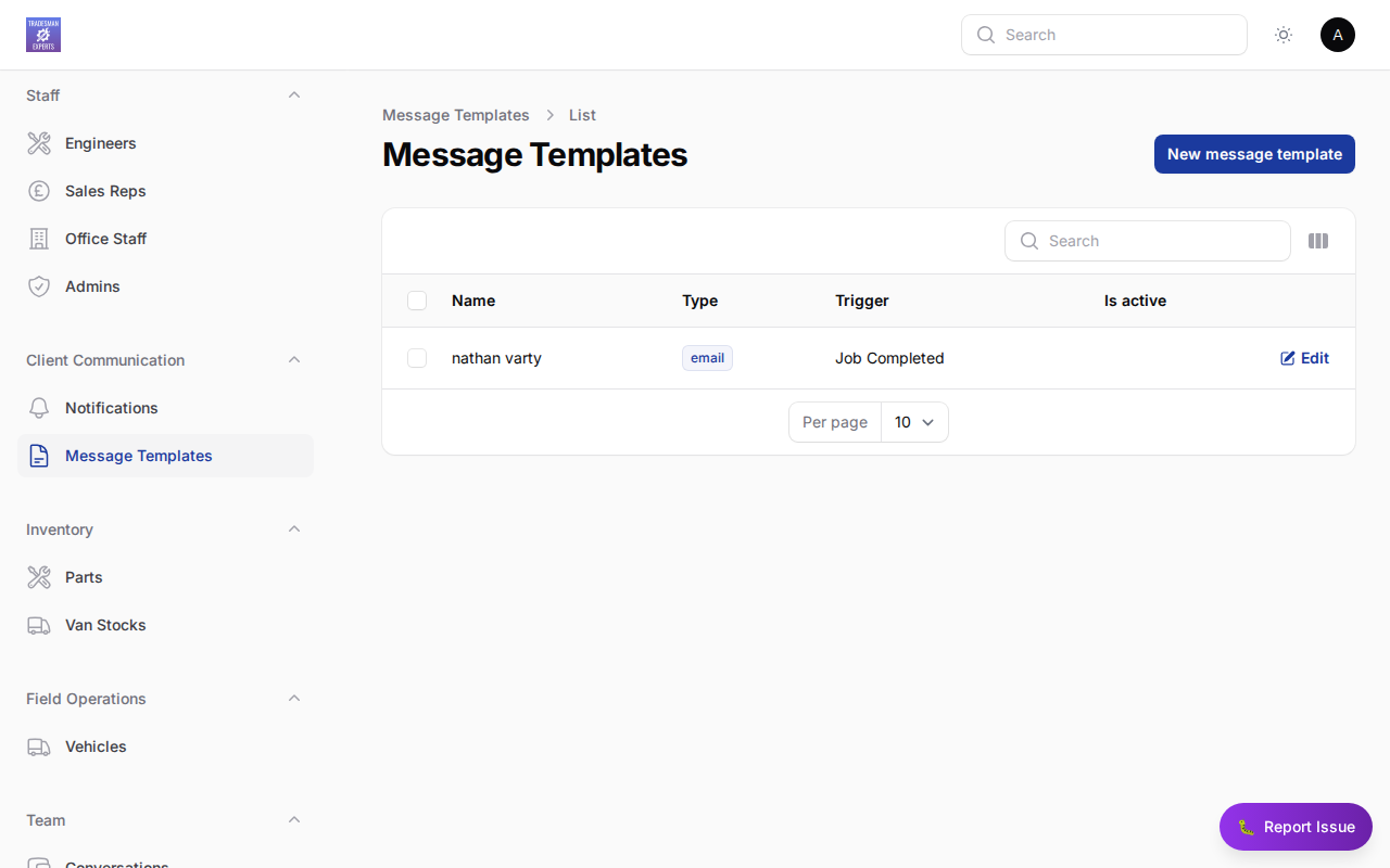 Job and message templates settings