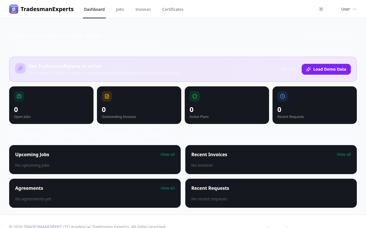 Job tracking in the customer portal